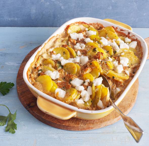 Hackfleisch-Schafskäse-Auflauf mit Kartoffeln