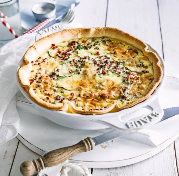 Zucchini-Quiche mit Schinkenwürfeln