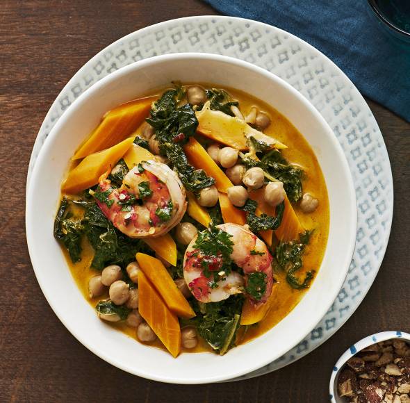 Grünkohlcurry mit Garnelen