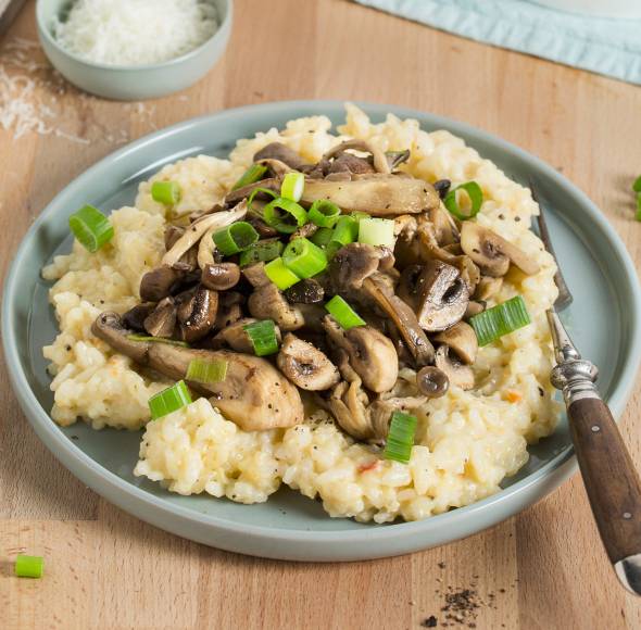 Pilzrisotto mit gebratenen Pilzen