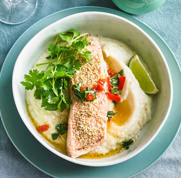 Lachs mit Blumenkohlpüree