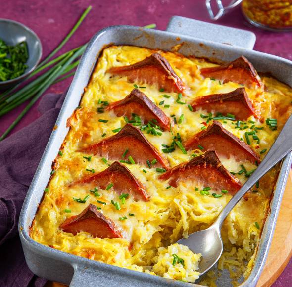 Gipfelstürmer-Auflauf mit Leberkäse