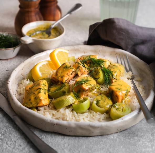 Honig-Senf-Lachswürfel all in one