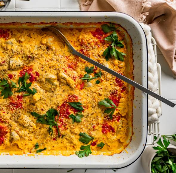 Ofen-Hähnchenwürfel mit Currycreme