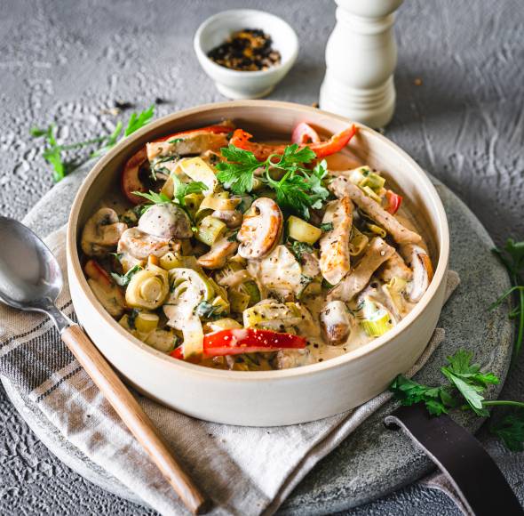 Schnelle Jägerpfanne mit Sahnesoße