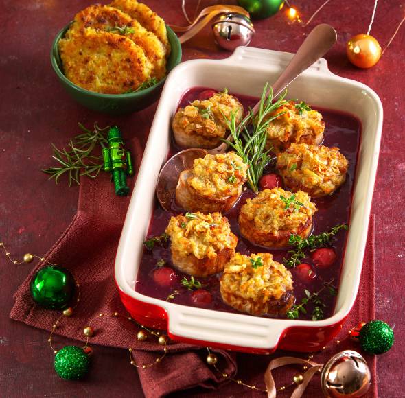 Knuspermedaillons mit„Mon Chéri“-Soße