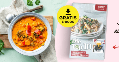 Top 10 beliebtesten Hauptgerichte für Monsieur Cuisine jetzt kostenlos als E-Book herunterladen.