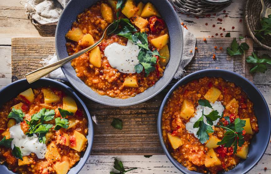 Paprika-Kartoffel-Topf mit Linsen