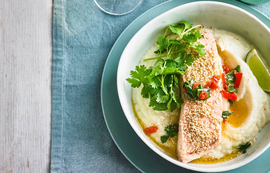 Lachs mit Blumenkohlpüree