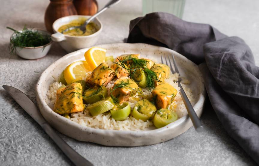 Honig-Senf-Lachswürfel all in one