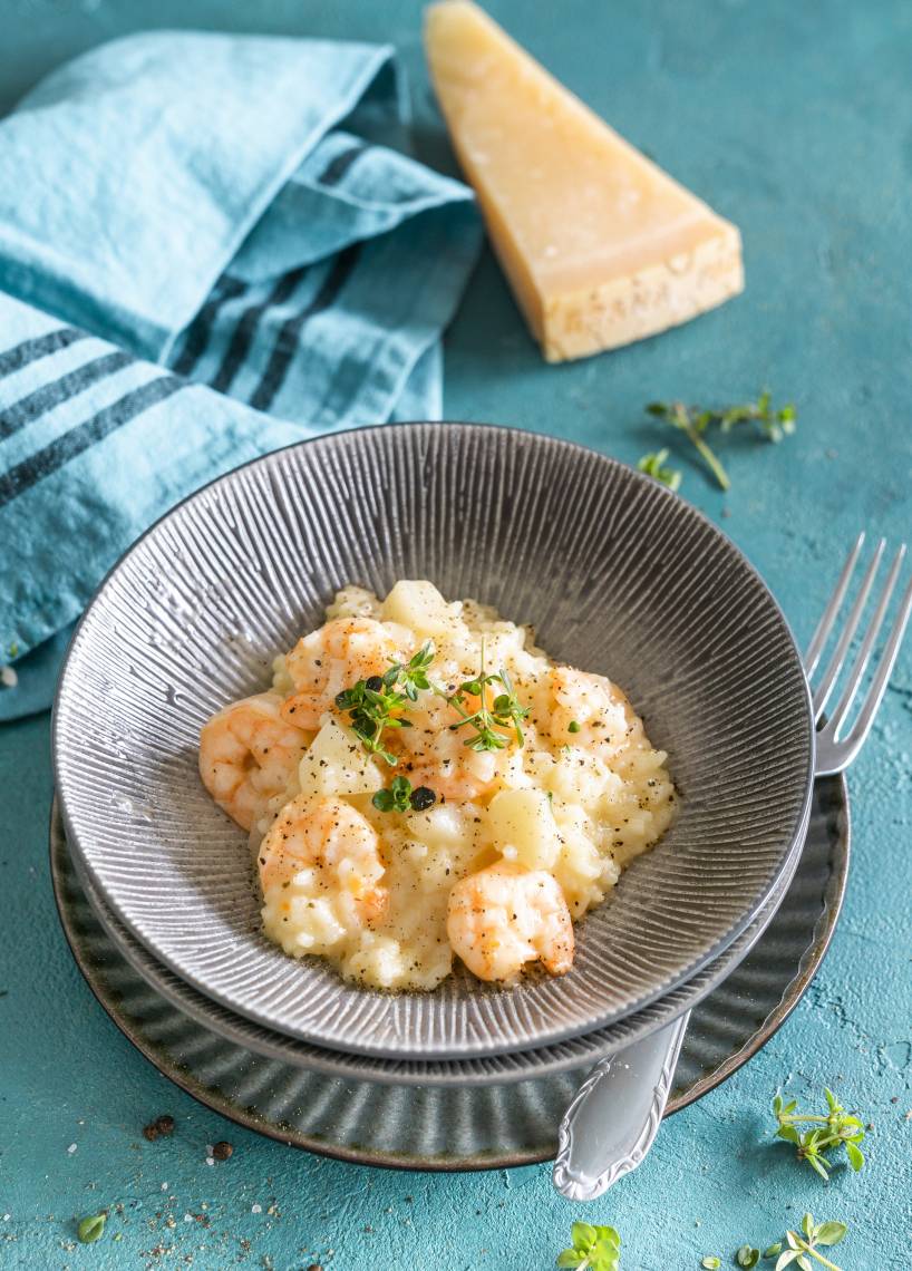 Birnenrisotto mit Garnelen