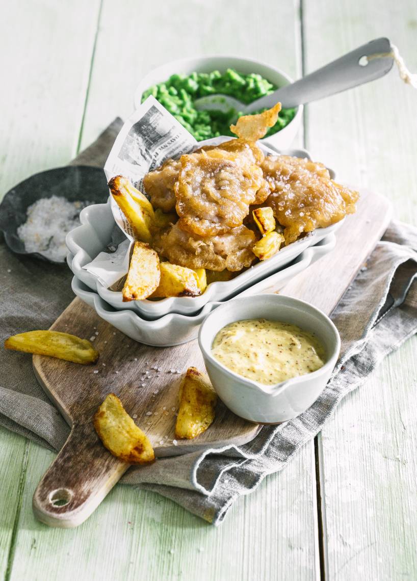 Fish & Chips mit Senfsoße