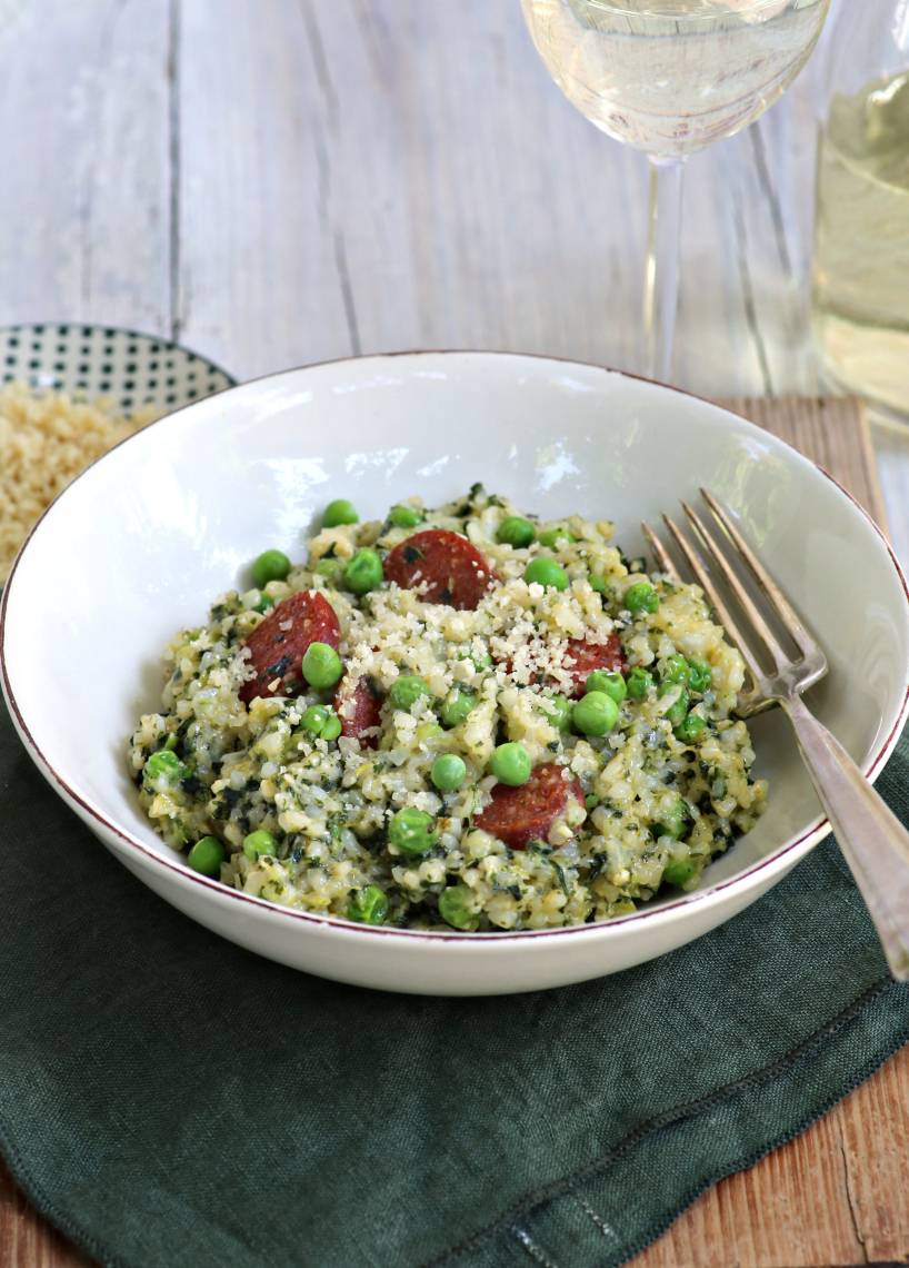 Grünkohlrisotto mit Erbsen und Chorizo