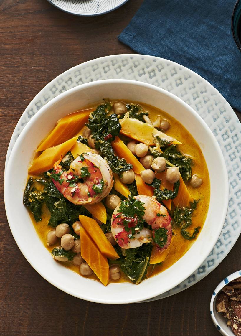 Grünkohlcurry mit Garnelen