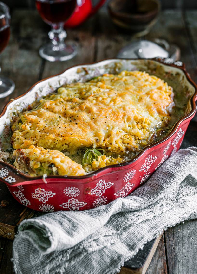 Schnitzelauflauf mit Gnocchi-Kruste