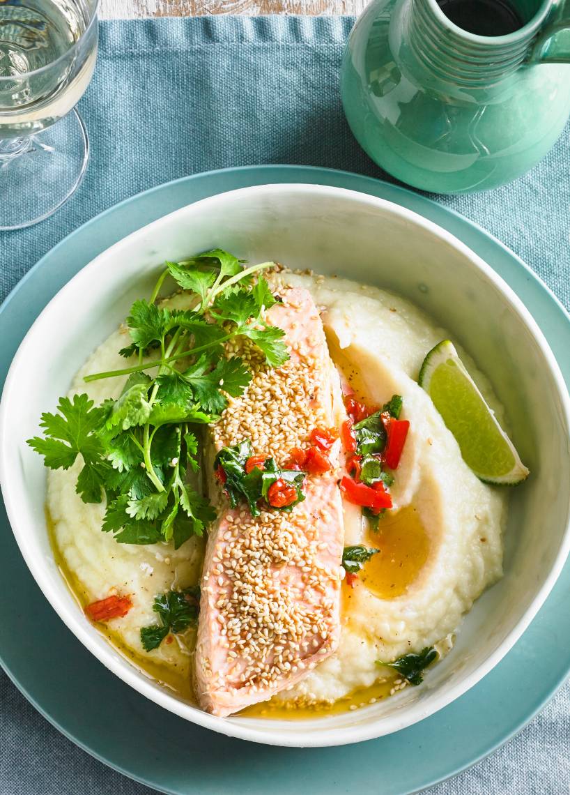 Lachs mit Blumenkohlpüree