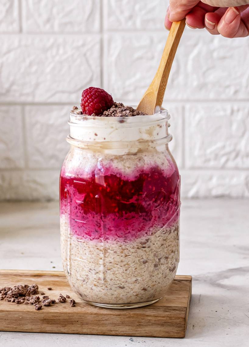 Cremige Himbeer-Stracciatella-Overnight Oats