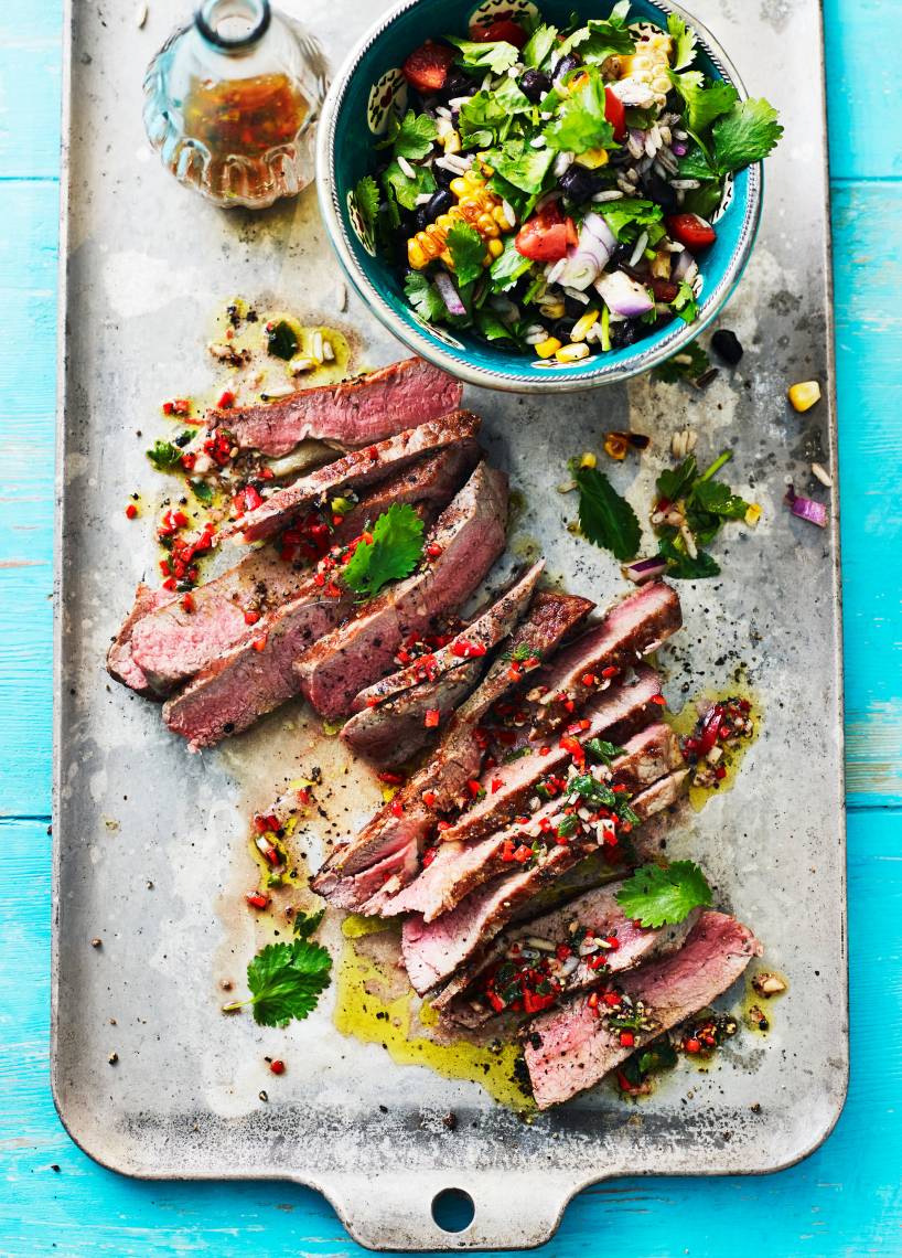 Rindersteak mit Kräuter-Reis-Salat