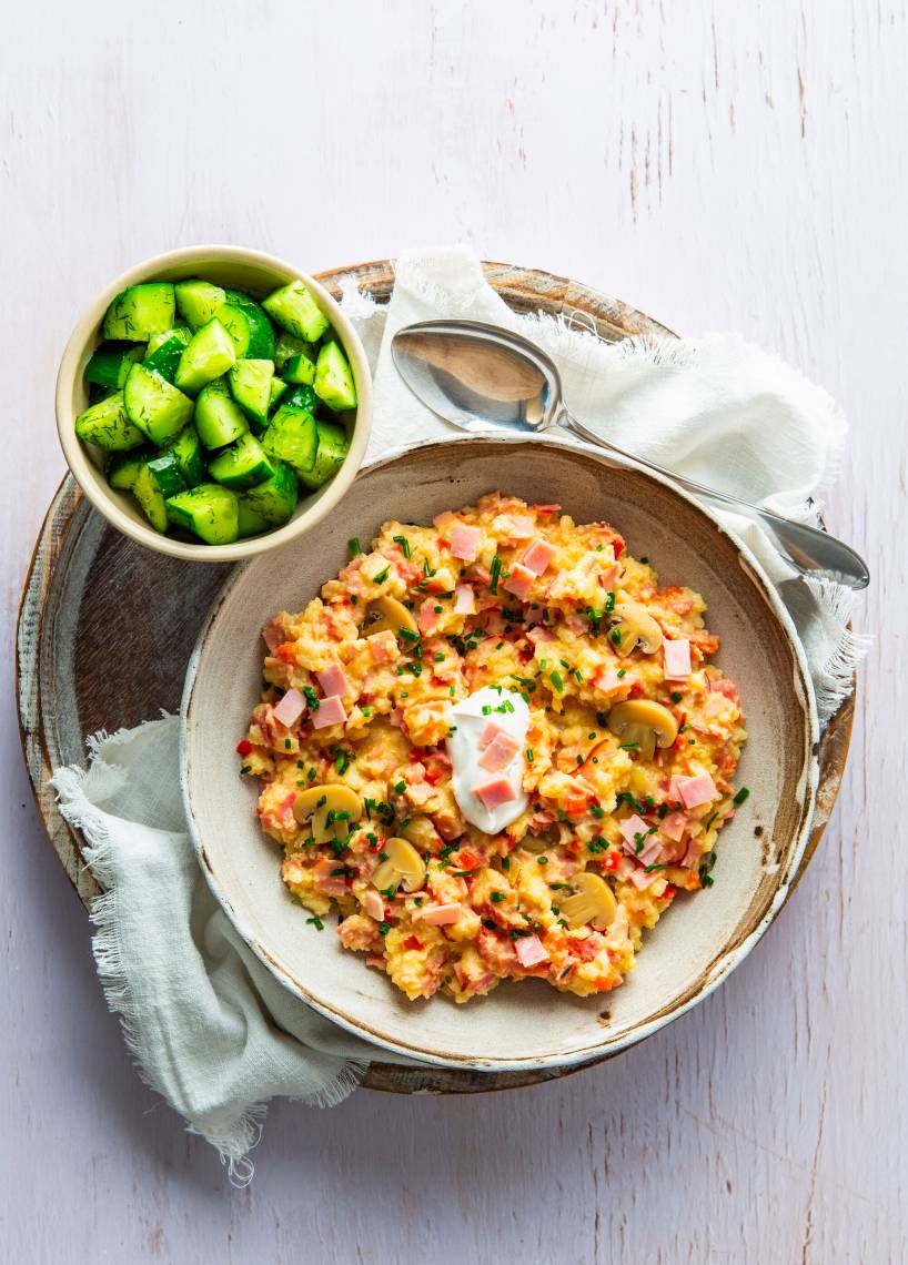 Low-Carb-Blumenkohl-„Risotto“ mit Schinken