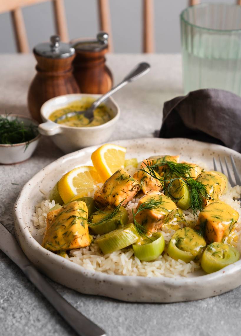 Honig-Senf-Lachswürfel all in one